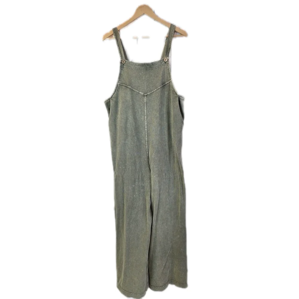 Mittoshop Mineral Wash Olive Wide-Leg Overalls - Picture 8 of 9